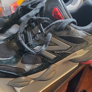 New Balance 9060 Sneakers in Black, Gray & Red Accent
